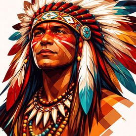 Native Warrior with Ceremonial Headdress by Dodik Hariyono