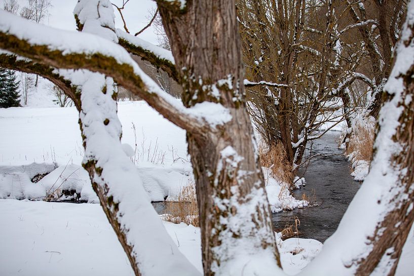 Besneeuwd winterlandschap met beekje van t.ART