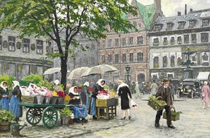 Paul Fischer, Floristen am Højbro Plads, im Hintergrund Storkespringvandet