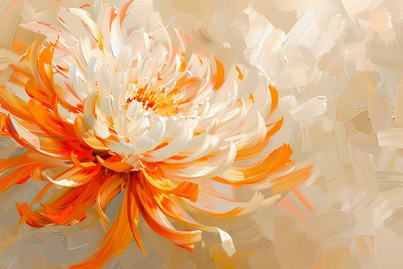 Abstract painting of orange and white flower by Art & Soul Creations