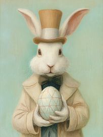 Elegant Easter bunny with hat and egg by But First Framing