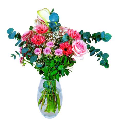 Boeket bloemen in een vaas op een witte achtergrond
