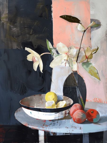 Modern still life of flowers and fruit by Studio Allee