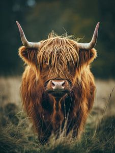 Schottischer Highlander im Grasland