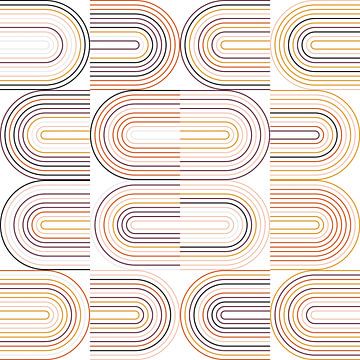 Retro industriële geometrie met lijnen in pastelkleuren nr. 5 in geel, rood, zwart, geel, beige van Dina Dankers