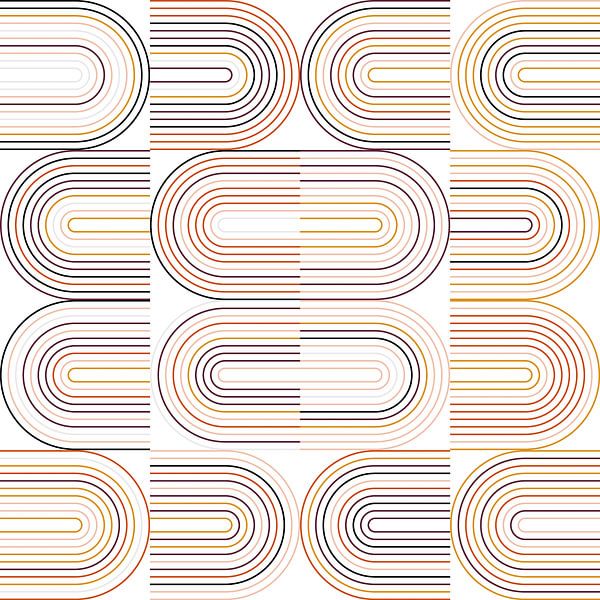 Retro industrial geometry  with  lines in pastel colors nr. 5 in yellow, red, black, yellow, beige by Dina Dankers