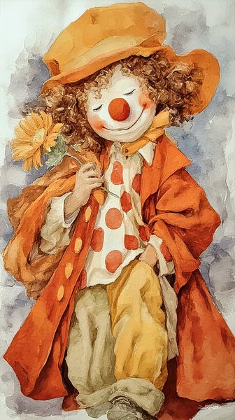 happy clown in aquarel van Gelissen Artworks