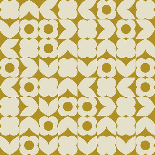 Retro jaren 70 vintage stijl kunstwerk in mosterdgeel en wit