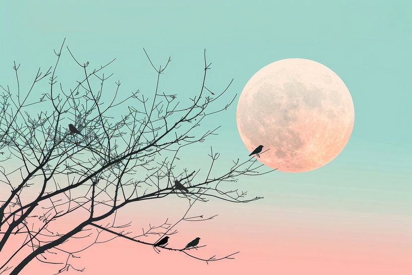 Moonrise over a barren landscape by Poster Art Shop