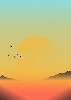 Sonnenuntergang mit Vögeln Silhouette Illustration