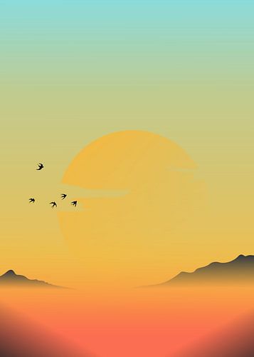 Sonnenuntergang mit Vögeln Silhouette Illustration