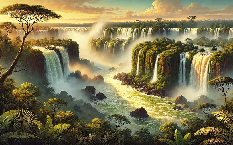 Affiche vintage des chutes d'Iguazu, Argentine, Brésil par Chromatic Fusion Studio