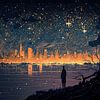 New York Skyline | The Starry Night | Panoramic Painting sur AiArtLand