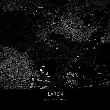 Zwart-witte landkaart van Laren, Gelderland. van Rezona