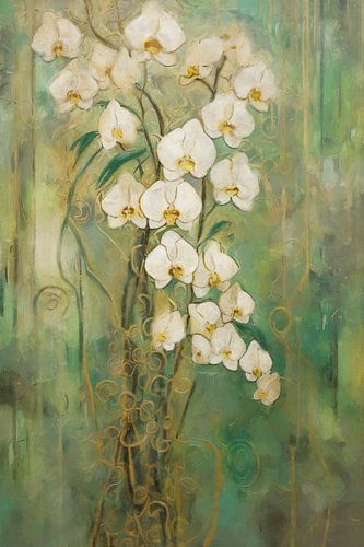 Witte Orchideeën Tegen Groene Achtergrond