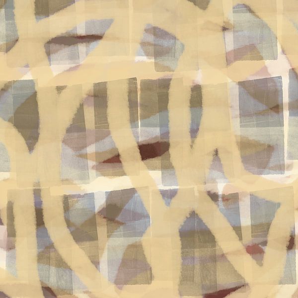 Yellow, beige, grey. Organic and geometric shapes and lines in Japandi style. by Dina Dankers