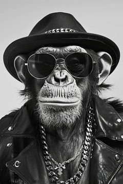 Stijlvolle chimpansee in leren jas en zonnebril van Poster Art Shop