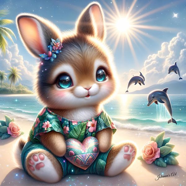 Cute Bunny on a tropical beach 1 by Johannas Art Creations