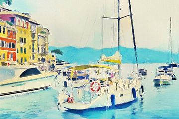 Digitaal Schilderij Portofino Italiaanse Rivièra Riviera Italie Italië van VenVision Art
