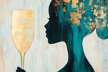 Glamoureus silhouet met gouden glas van Poster Art Shop