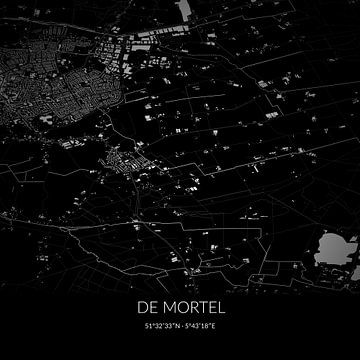 Carte en noir et blanc de De Mortel, Brabant-Septentrional. sur Rezona