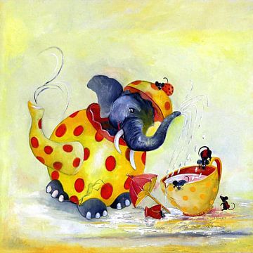 Sprookjesschilderij olifant met theepot: Thee met tuiten sur Anne-Marie Somers