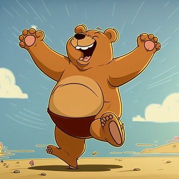 Blije enthousiaste beer in cartoon stijl van Harvey Hicks