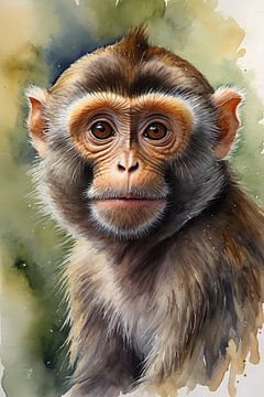 Young Monkey in Watercolour Watercolour Style by De Muurdecoratie