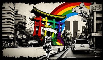 Regenboogkleurige tempels in Japan van Pandzr Street and Digital Art