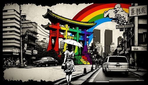 Regenboogkleurige tempels in Japan