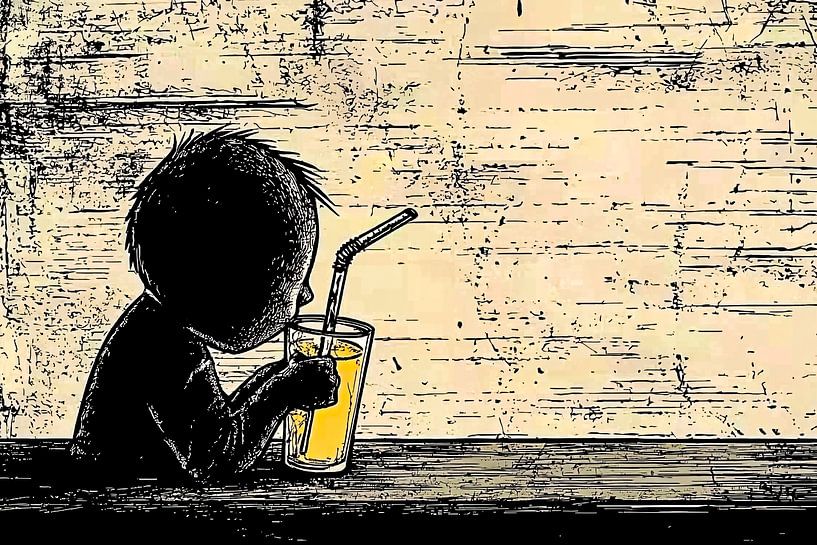 Silhouette d'un enfant avec un verre par Art & Soul Creations