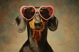 Dackel mit rosa Herzbrille