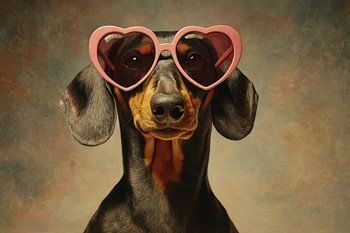 Teckel met Roze Hartbril