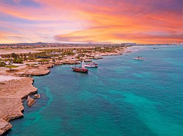 Aerial view of Aruba on the west coast at sunset by Eye on You