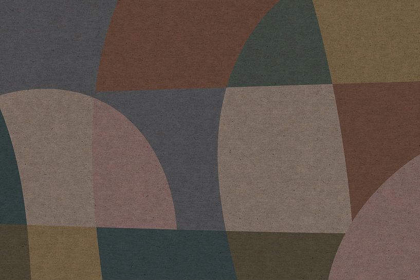 Formes organiques roses, brunes et vertes. Art géométrique moderne abstrait et rétro dans des couleu par Dina Dankers
