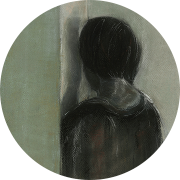 Portret van een vrouw die zich verschuilt.  Handgetekend.