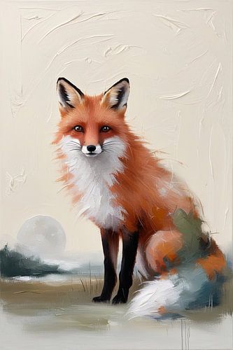 Renard avec la lune en arrière-plan