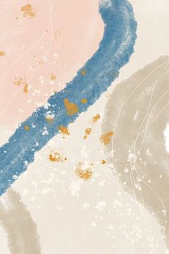 Festa tre. Modern abstract in roze, beige, wit, blauw en goud van Dina Dankers