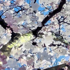 Unter weißer Pflaumenblüte – Digitales impressionistisches Gemälde von VenVision Art