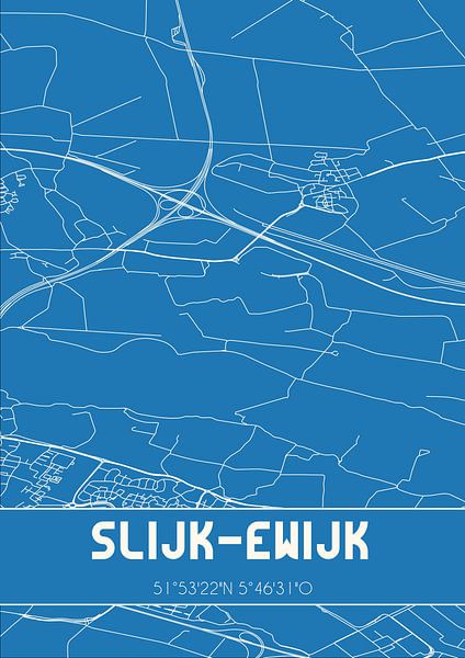 Blueprint | Carte | Slijk-Ewijk (Gueldre) par Affiches de lieux