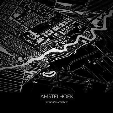Zwart-witte landkaart van Amstelhoek, Utrecht. van Rezona