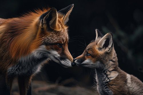 Intiem moment tussen twee vossen