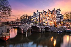 Coucher de soleil au Brouwersgracht à Amsterdam