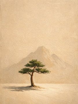 Einsame Kiefer im beigen Nebel von Media Jeka