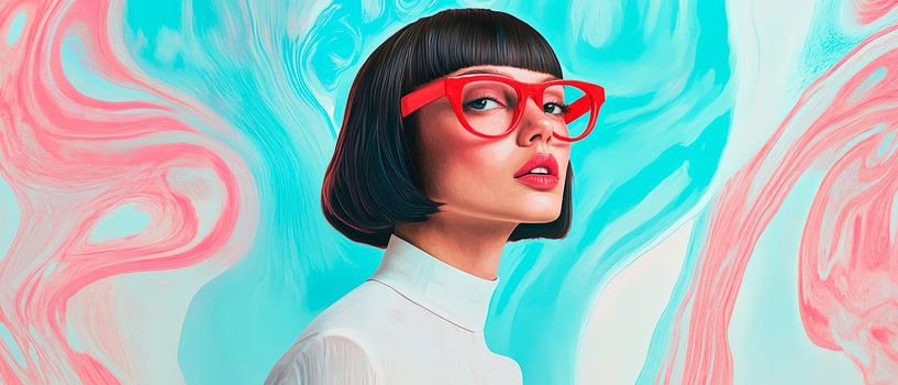 Portrait moderne d'une femme avec des lunettes par Poster Art Shop