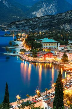 Promenade of Torbole at night. On Lake Garda in Italy