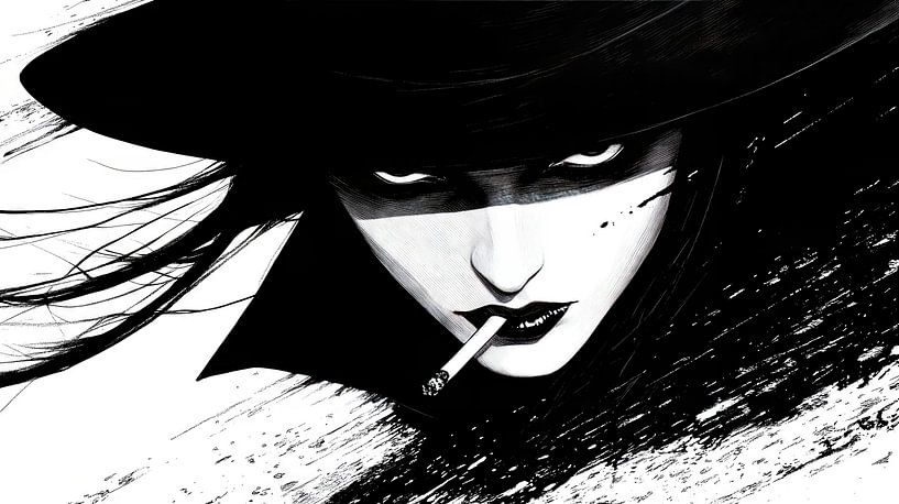 Mystische Frau mit Zigarre und Hut von Frank Heinz