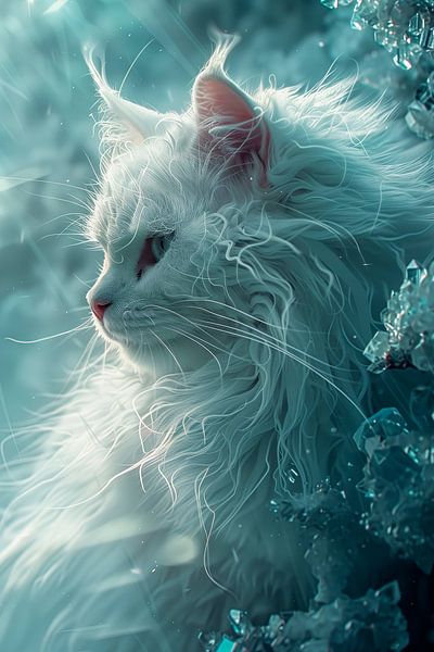 Chat blanc glacé de la Lune - Éclat de cristal par Erika Kaisersot
