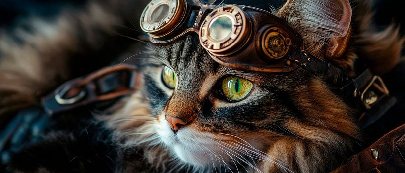 Kat met steampunkbril - close-up van Poster Art Shop