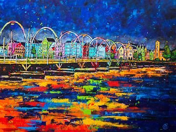 Pontjesbrug Curaçao at night by Happy Paintings